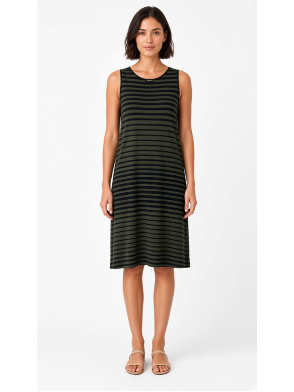 Espresso Green Black Striped Sleeveless Shift Tank Top Dress Size 1X Plus Size